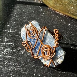 Genuine Blue Kyanite Wire Wrapped Pendant Ring Size 8